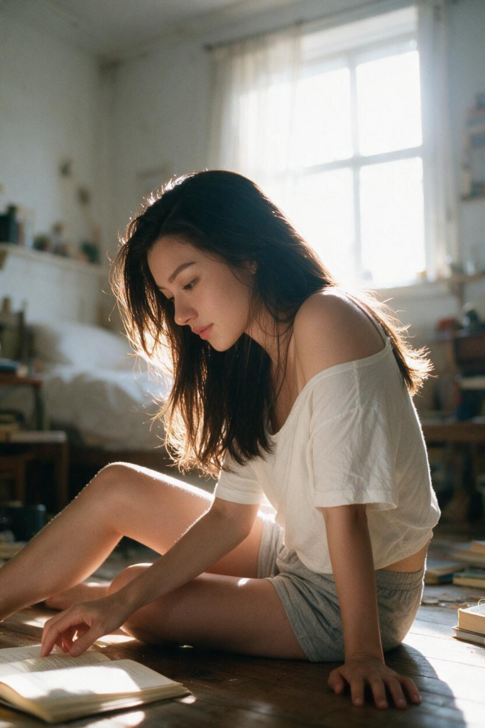 Sunlit Vintage Bedroom Floor Portrait