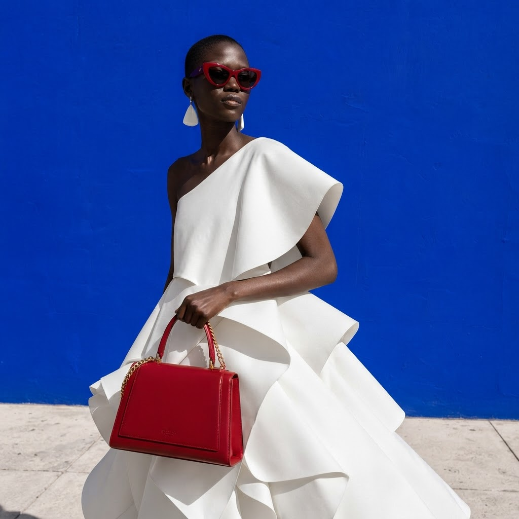 AI Image Editor · Add a bold red handbag and mat