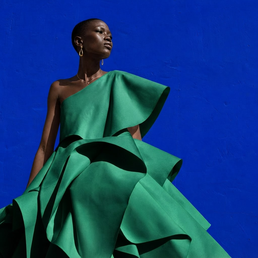 AI Image Editor · Change the dress color to emer