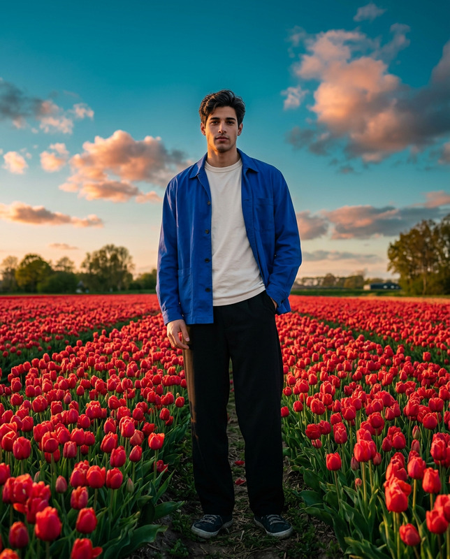 Man Standing in Red Poppy Field