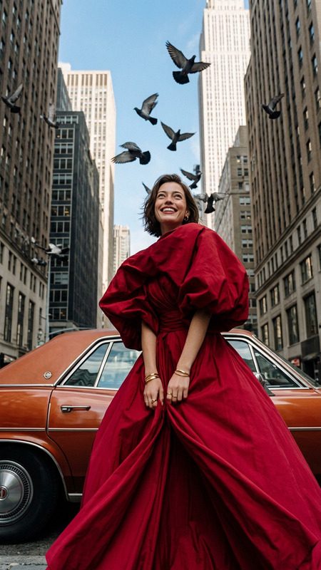NYC Vintage Car Red Dress